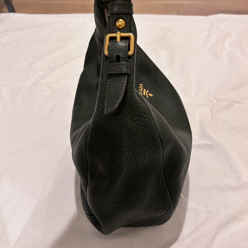 Prada Vitello Daino Leather Hobo Bag Dark Green Gold Hardware - Picture 2 of 5